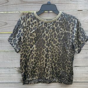 ATM leopard green 100% silk short sleeve top XS